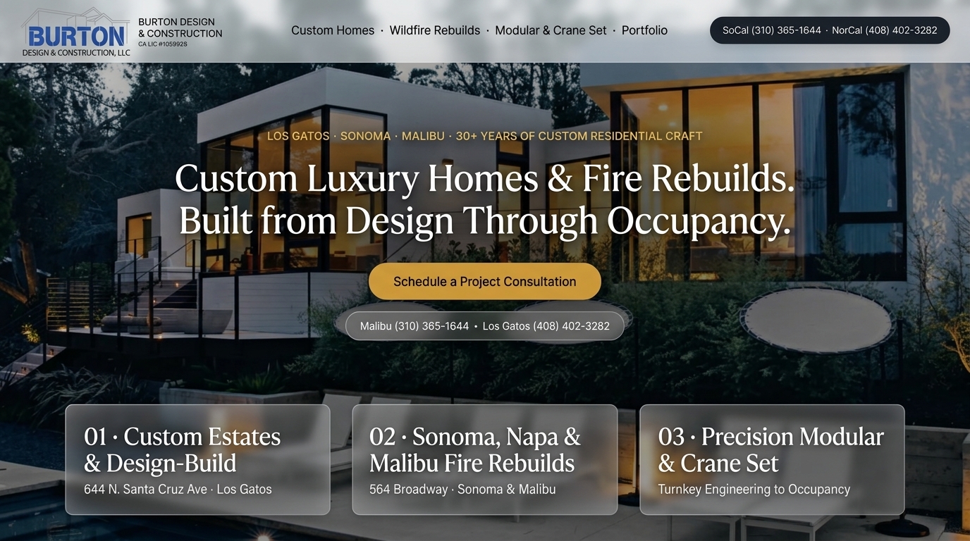 Proposed Burton Design & Construction homepage preview